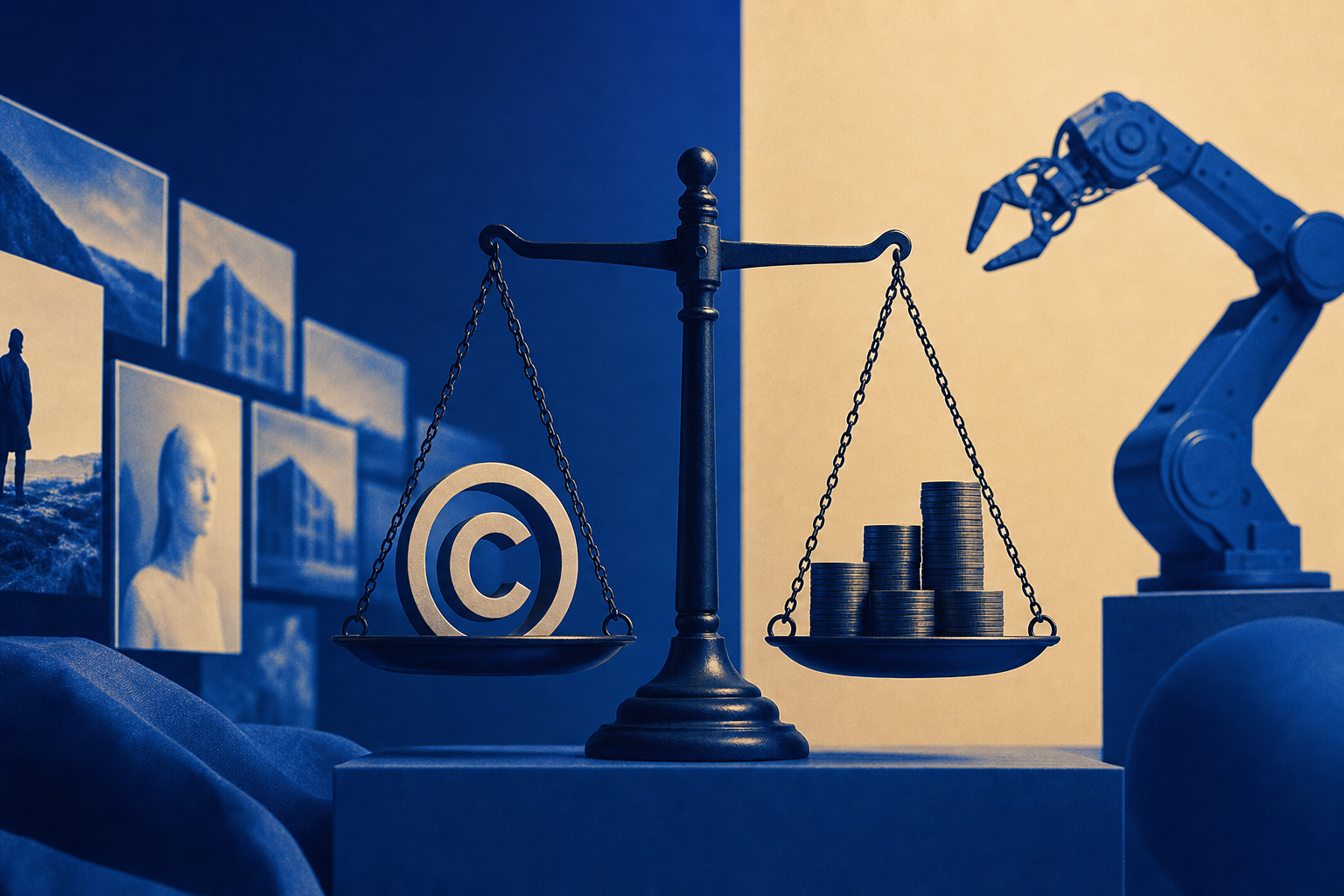 Vergleich mehrerer Bild-KI-Werkzeuge: Symbolbild für Rechte, Copyright und Preise bei KI-Bildgeneratoren